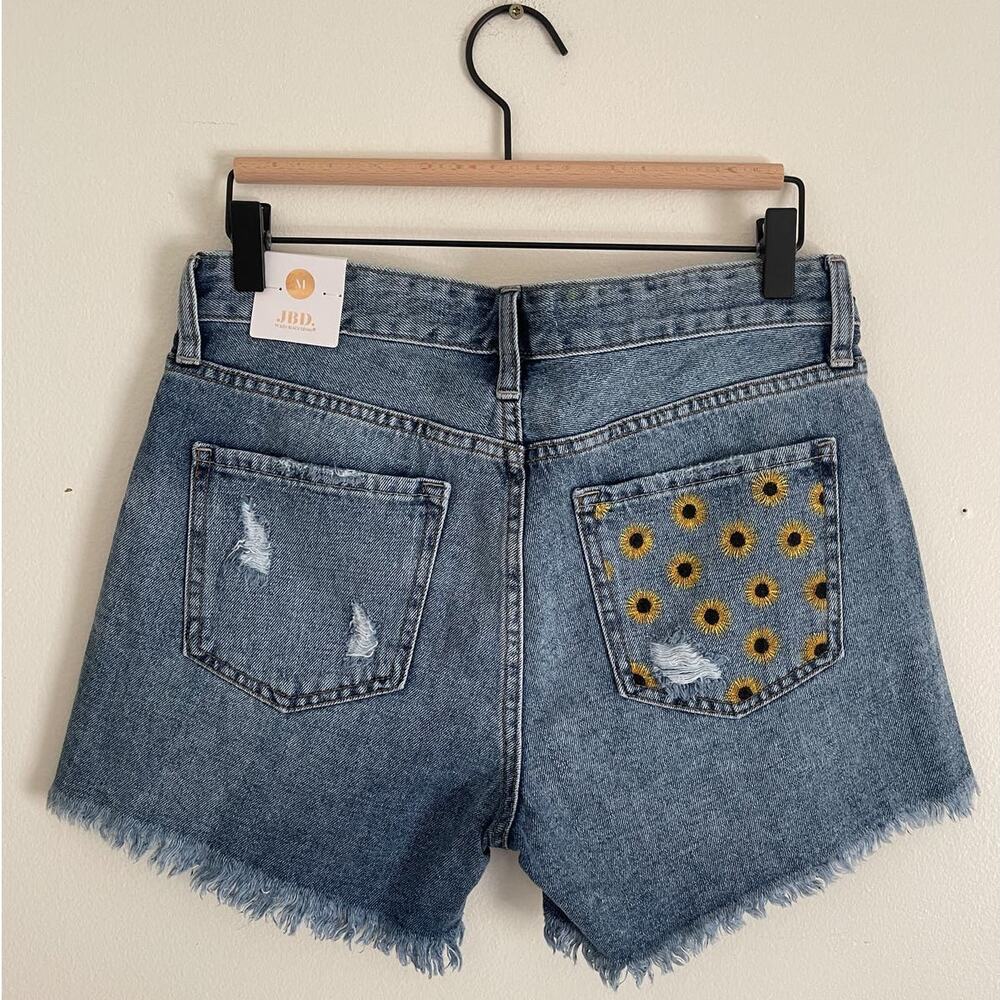 Sunflower Hand Painted Denim Shorts NWT Just Black Denim Medium